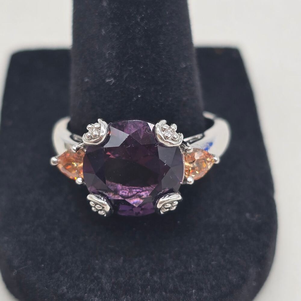 925 Sterling Silver Purple and Yellow Stones Cocktail Ring Size 10 Elegant Gift